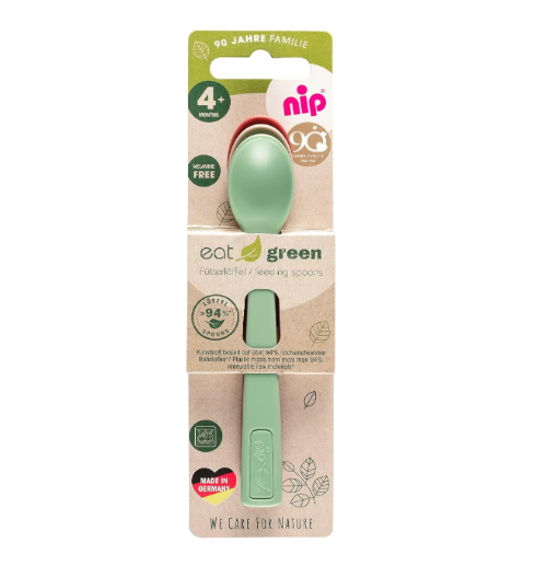 nip – Green Babylöffel | ab 4 Monate | 3er Set |Nachhaltige, extra schmale Fütterlöffel, spülmaschinengeeignet, perfekt für Beikoststart, BPA-frei, ohne Melamin, nachhaltig | grün/beige/rot